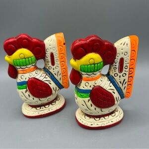 VTG 4” Roosters Farmhouse Scandi Salt and Pepper Shakers LEGO Japan Maximalist